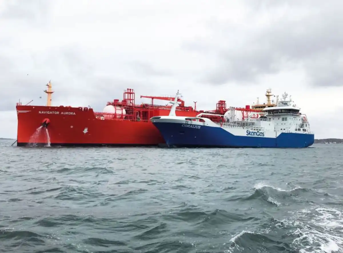 5,800 cbm LNG Bunker Vessel with FGS Coralius 5,800 cbm LNG Bunker Vessel Coralius is bunkering 35,000 cbm LEG-/LPG-/NH3-/Ethane-Carrier Navigator Aurora